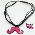 Pink mustache pendant ribbon necklace
