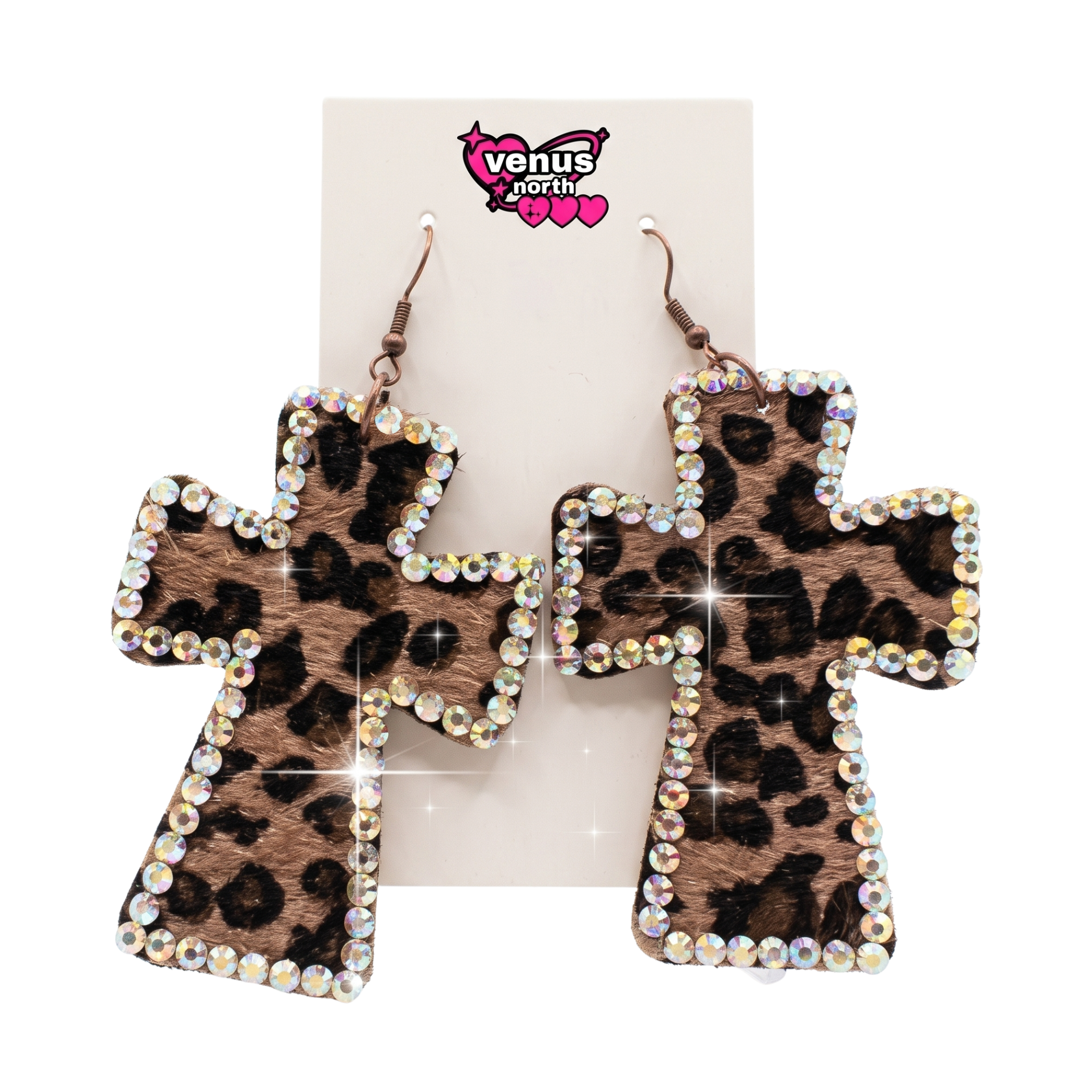 Leopard cross dangle earring