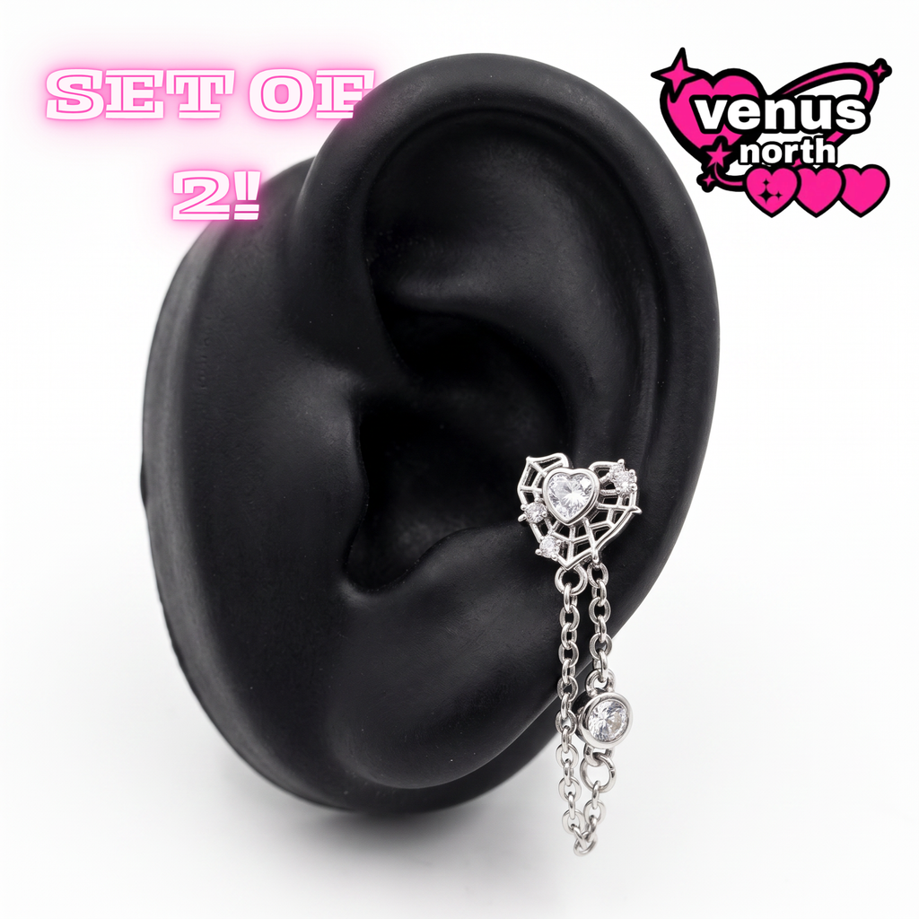 Heart spider web chain stud