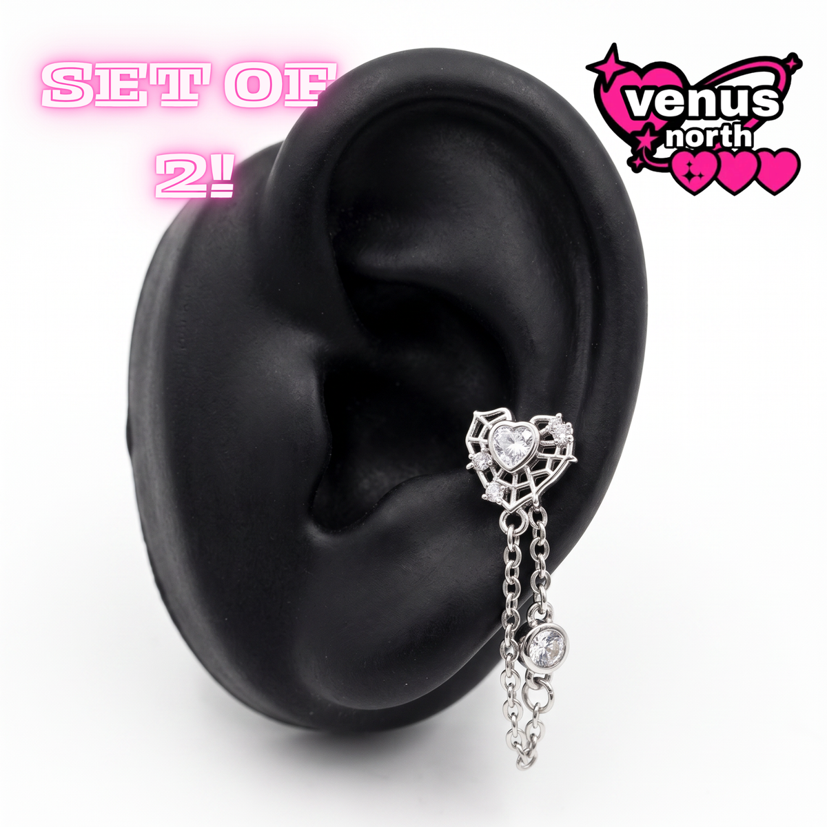 Heart spider web chain stud