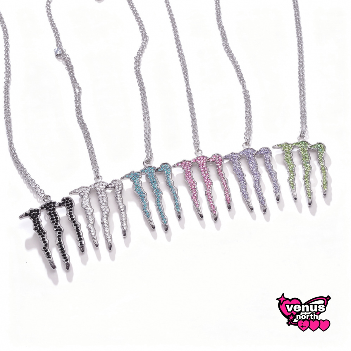 Three-claw crystal pendant necklace