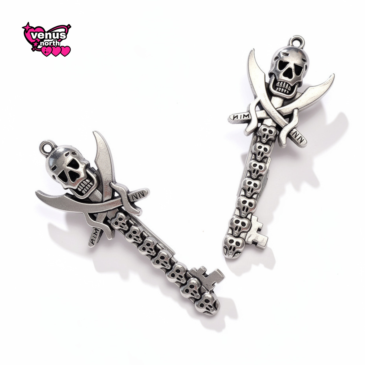 Skull & crossed swords key charm hair clip