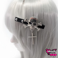 Skull and crossbones hair clip with cross charm