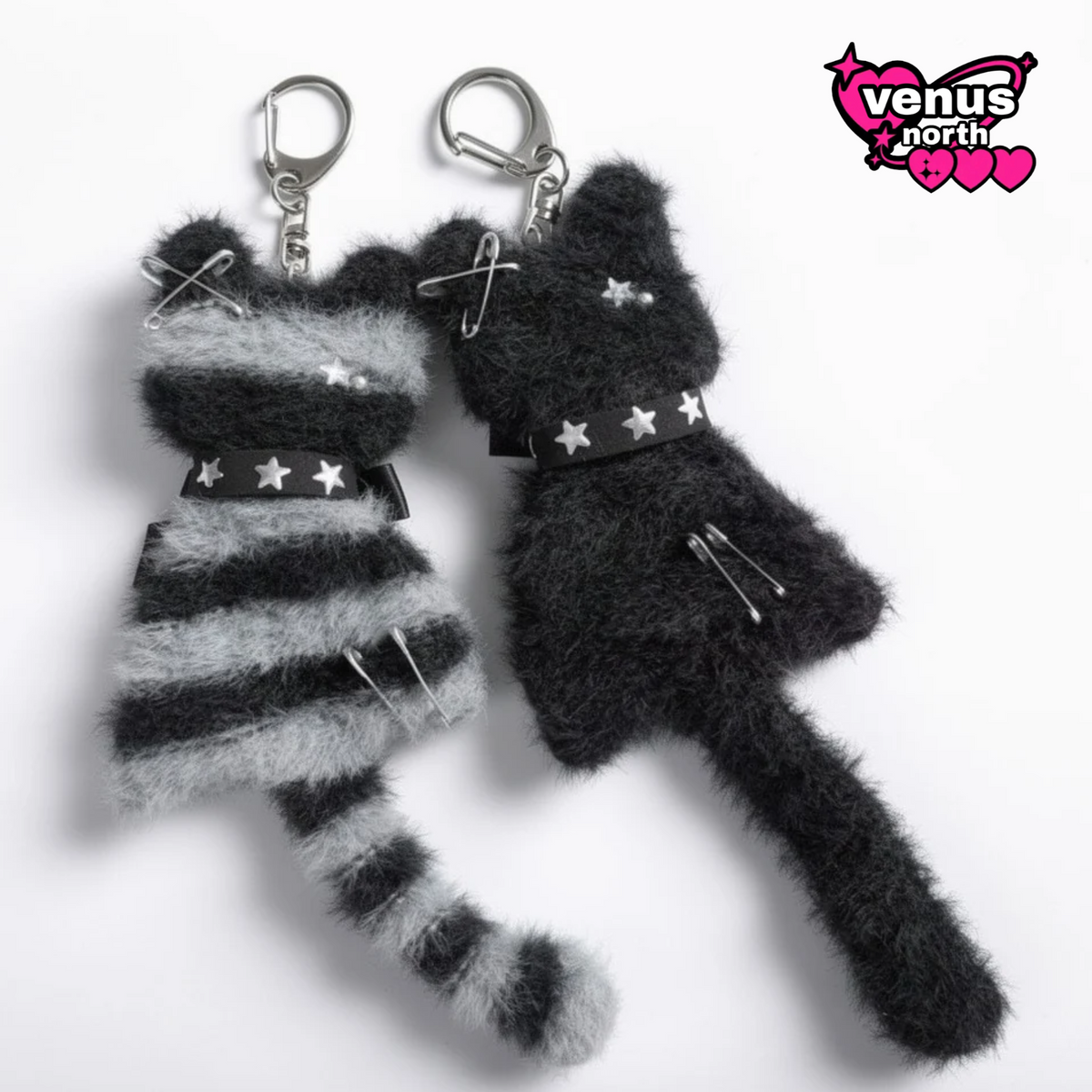 Star collar cat plush keychain