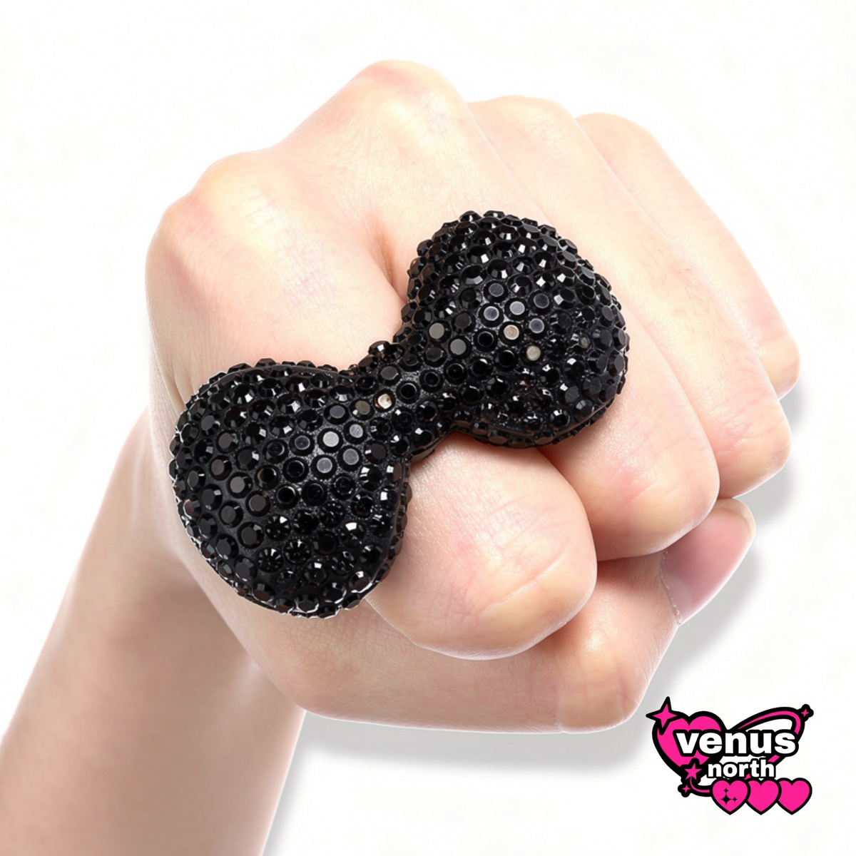 Black rhinestone bow ring