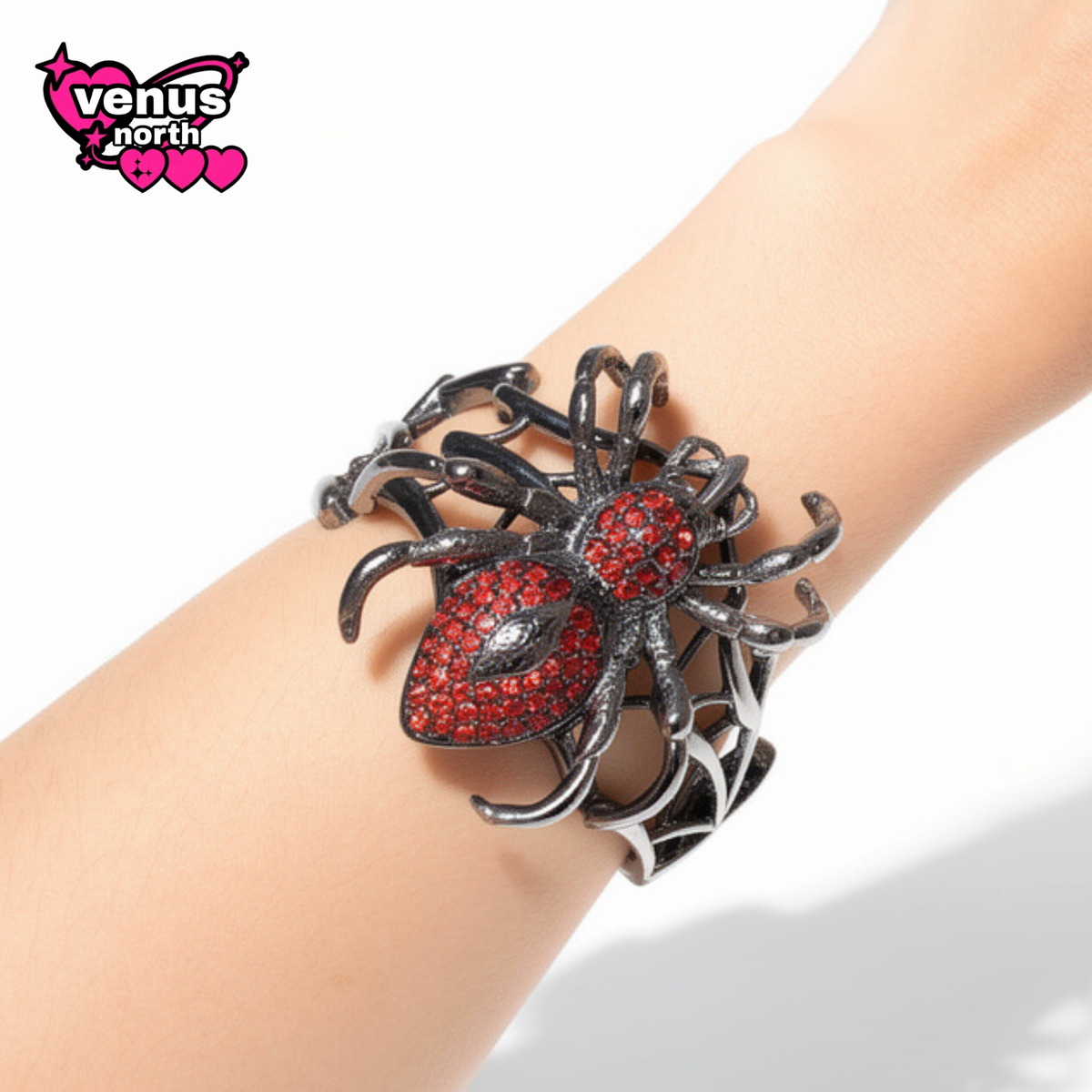 Red rhinestone spider web bracelet