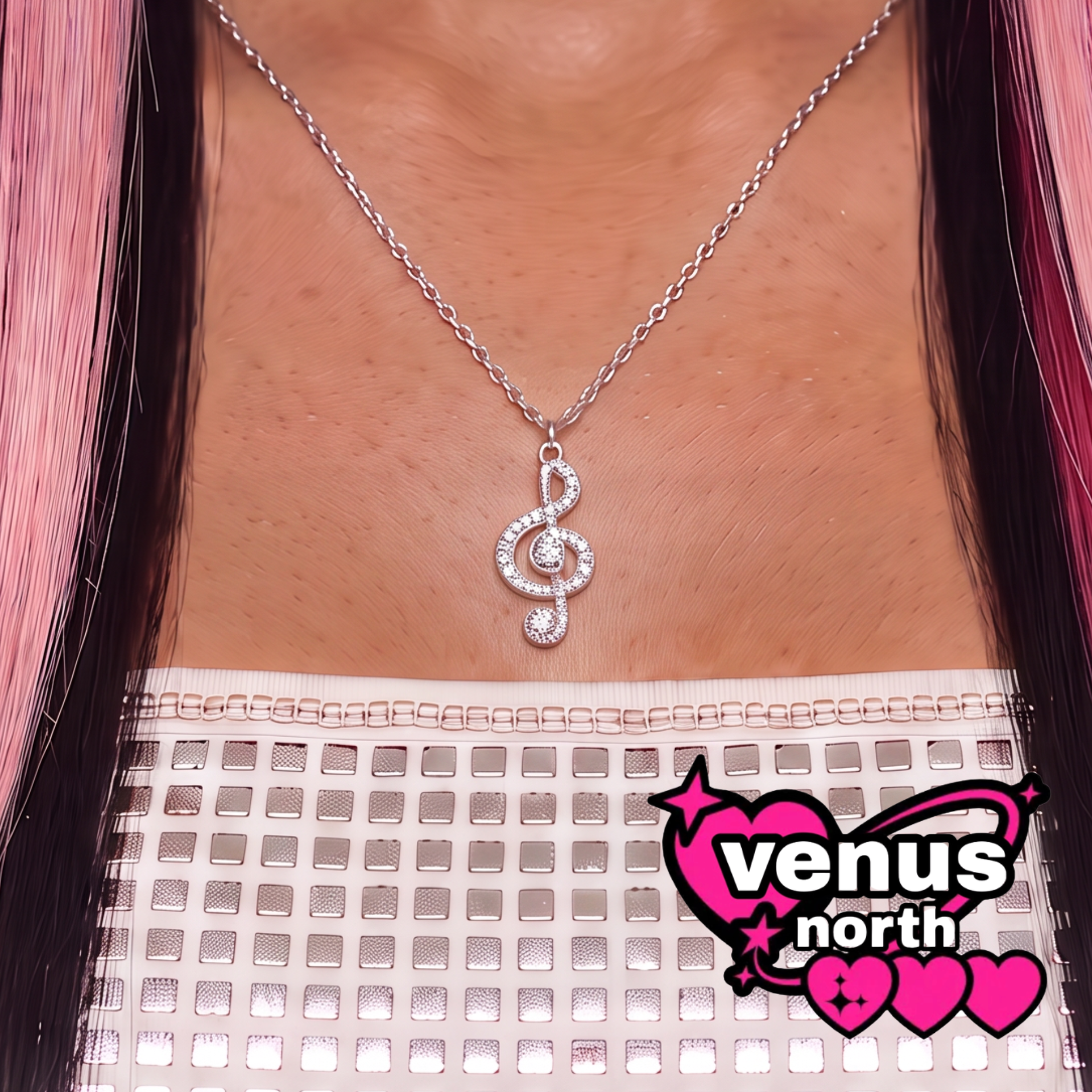 Treble clef crystal pendant necklace