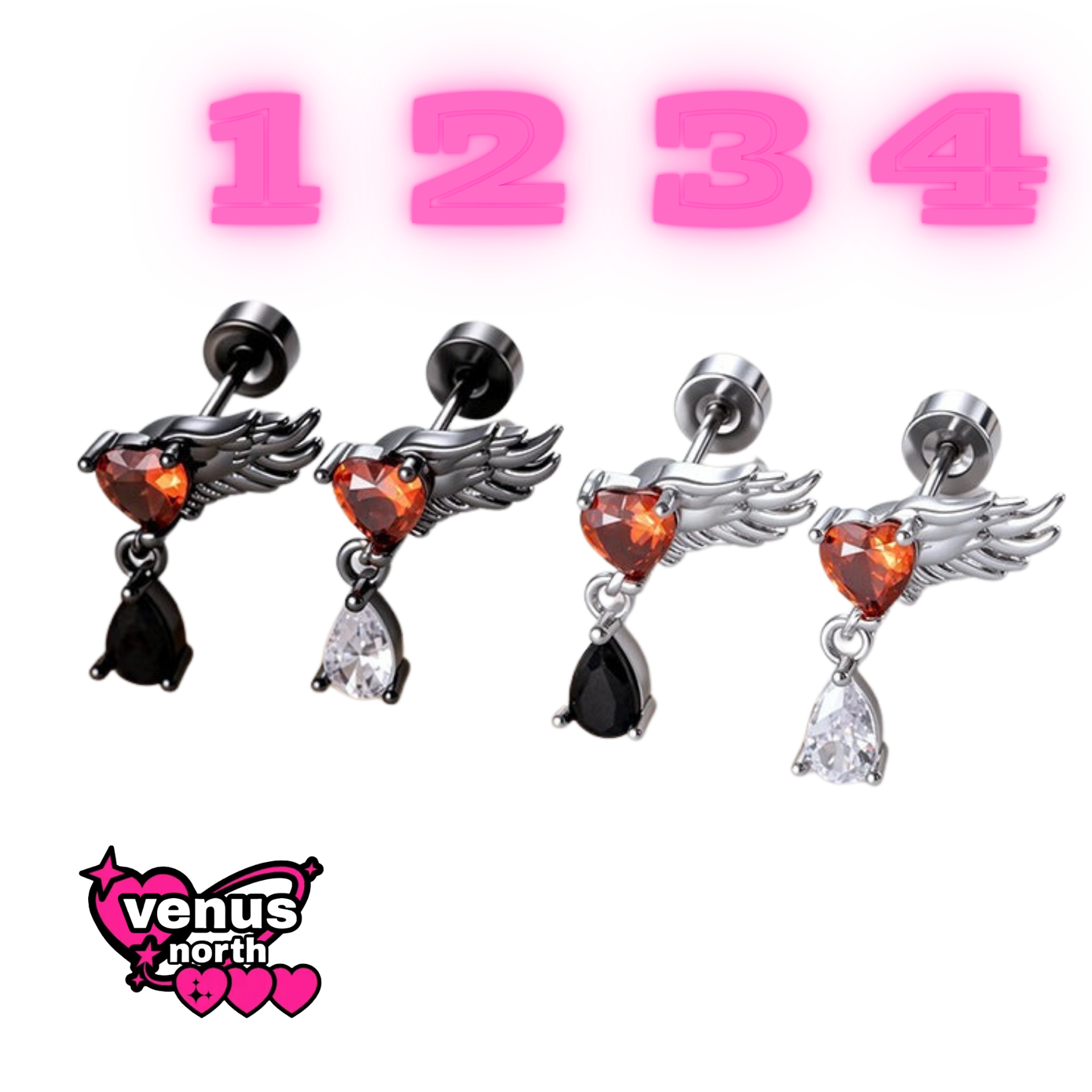 Winged heart drop cartilage stud