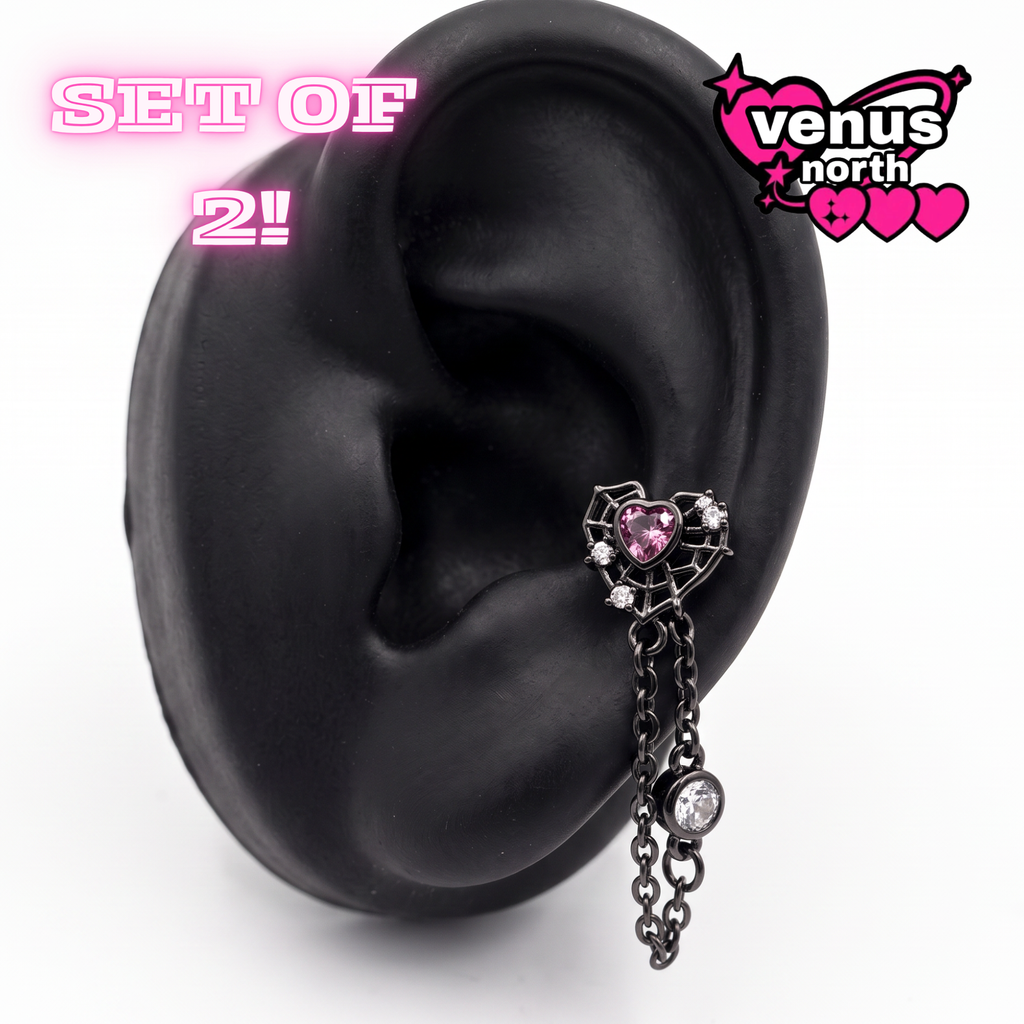 Heart spider web chain stud