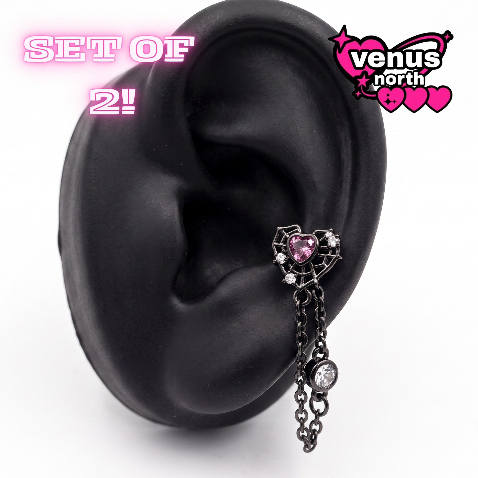 Heart spider web chain stud