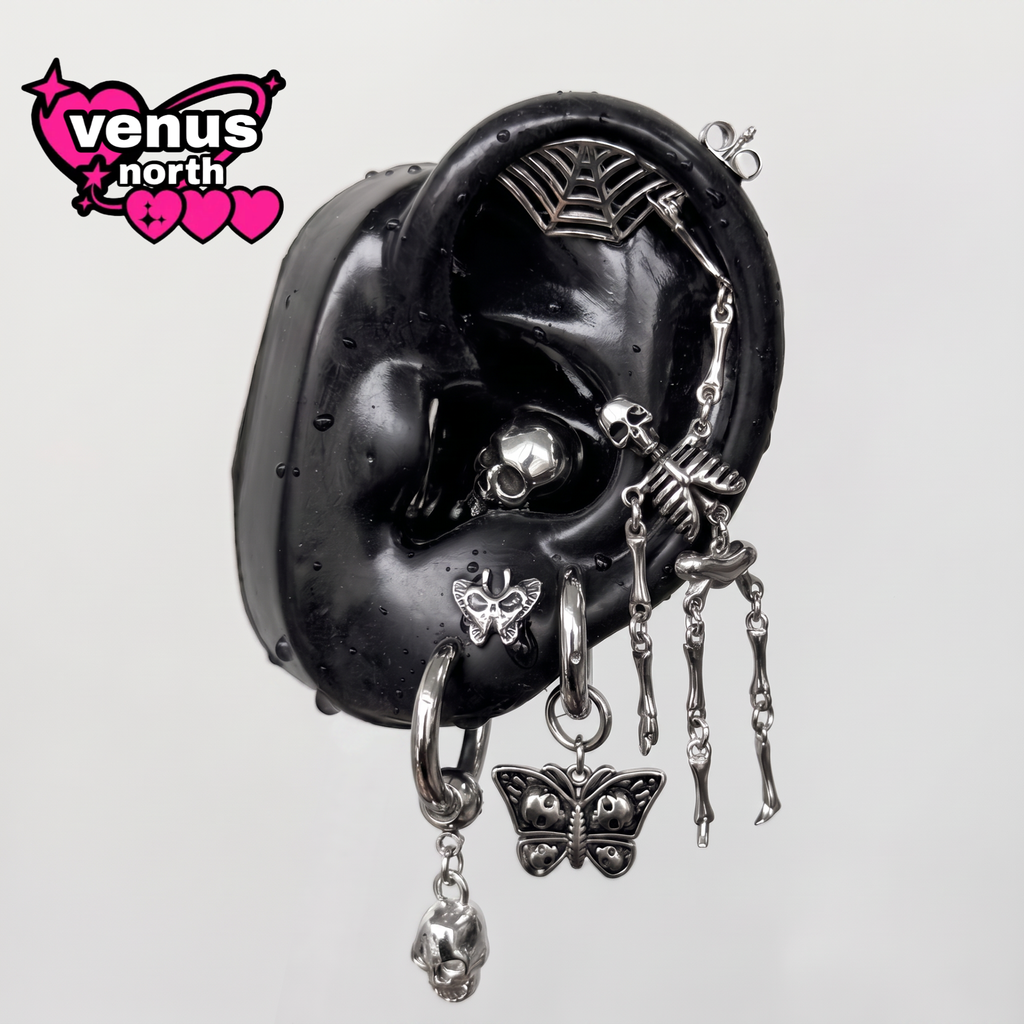 Spiderweb, skull & bone ear stack