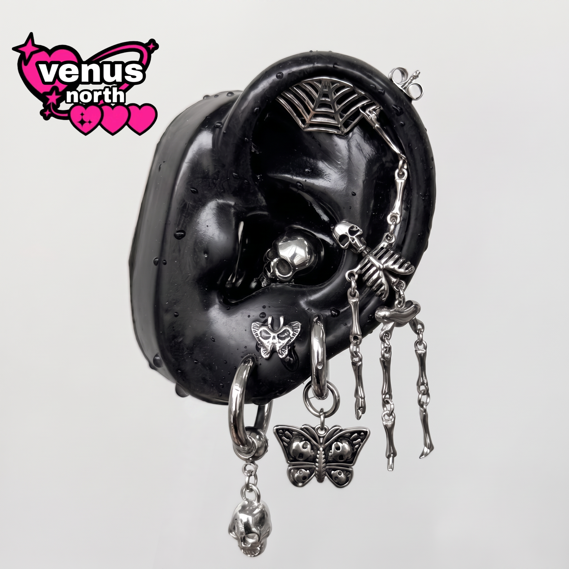 Spiderweb, skull & bone ear stack