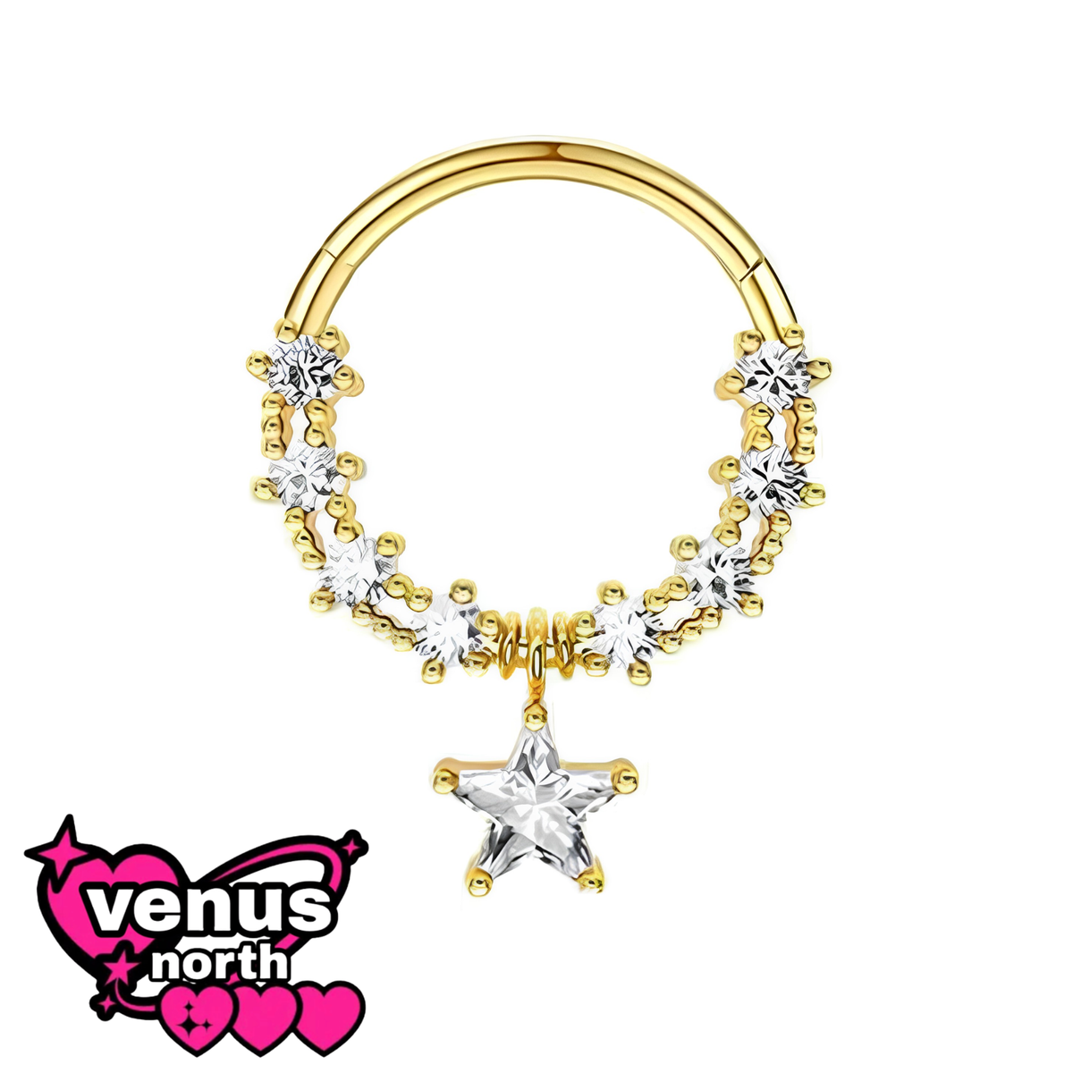 Star charm CZ clicker ring