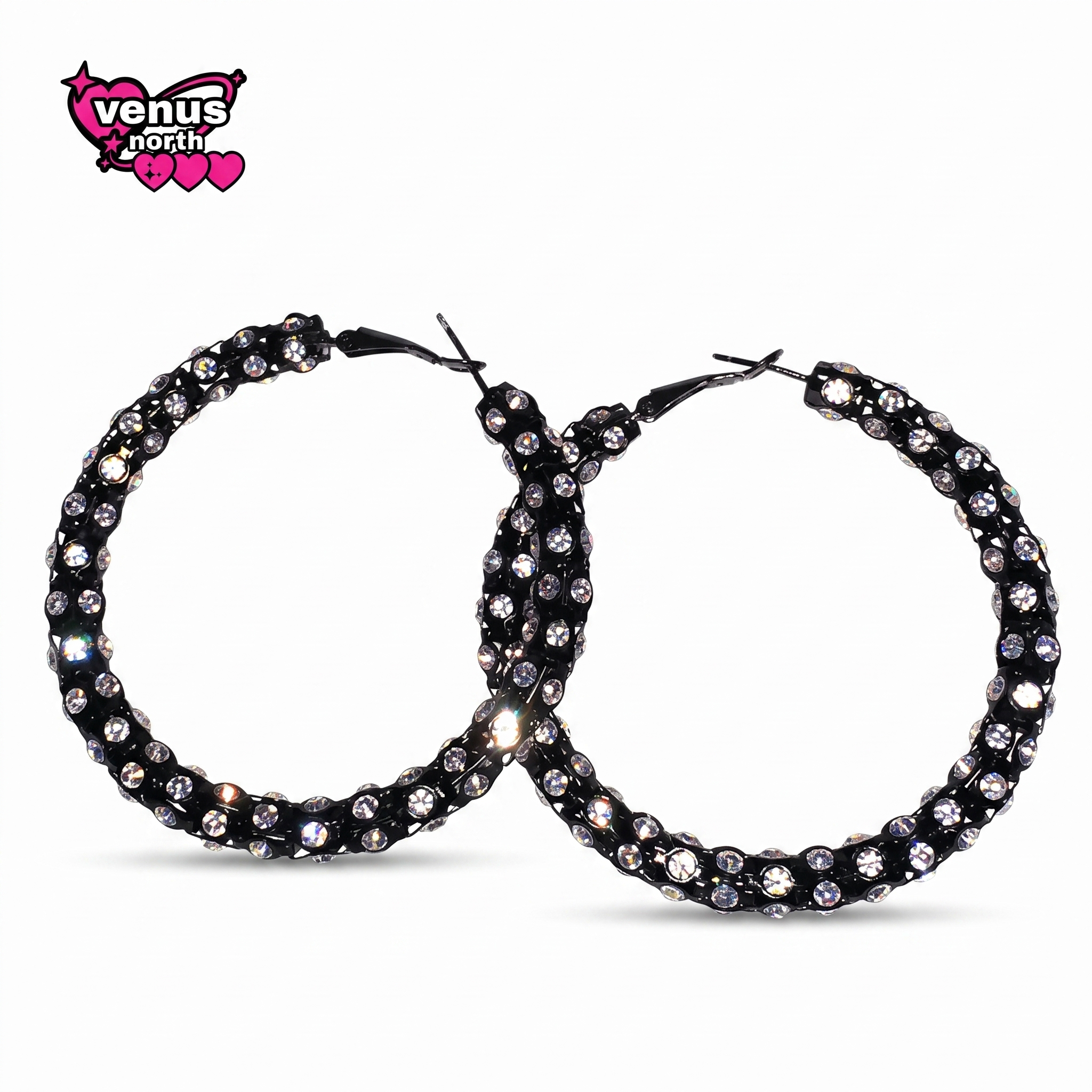 European and American fashion, exaggerated, cool style, large black hoop earrings, fashionable high-end, diamond-studded trendy earrings, new arrival