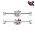 Cat face charm industrial barbell