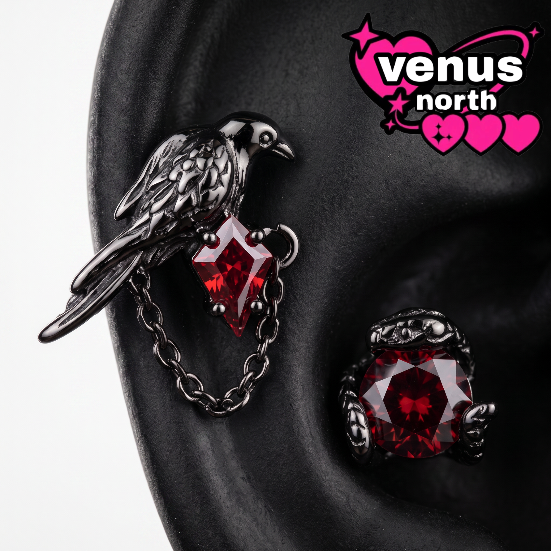 Dark raven cartilage studs