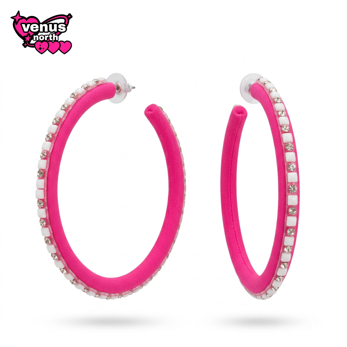 Pink velvet-wrapped hoop earrings