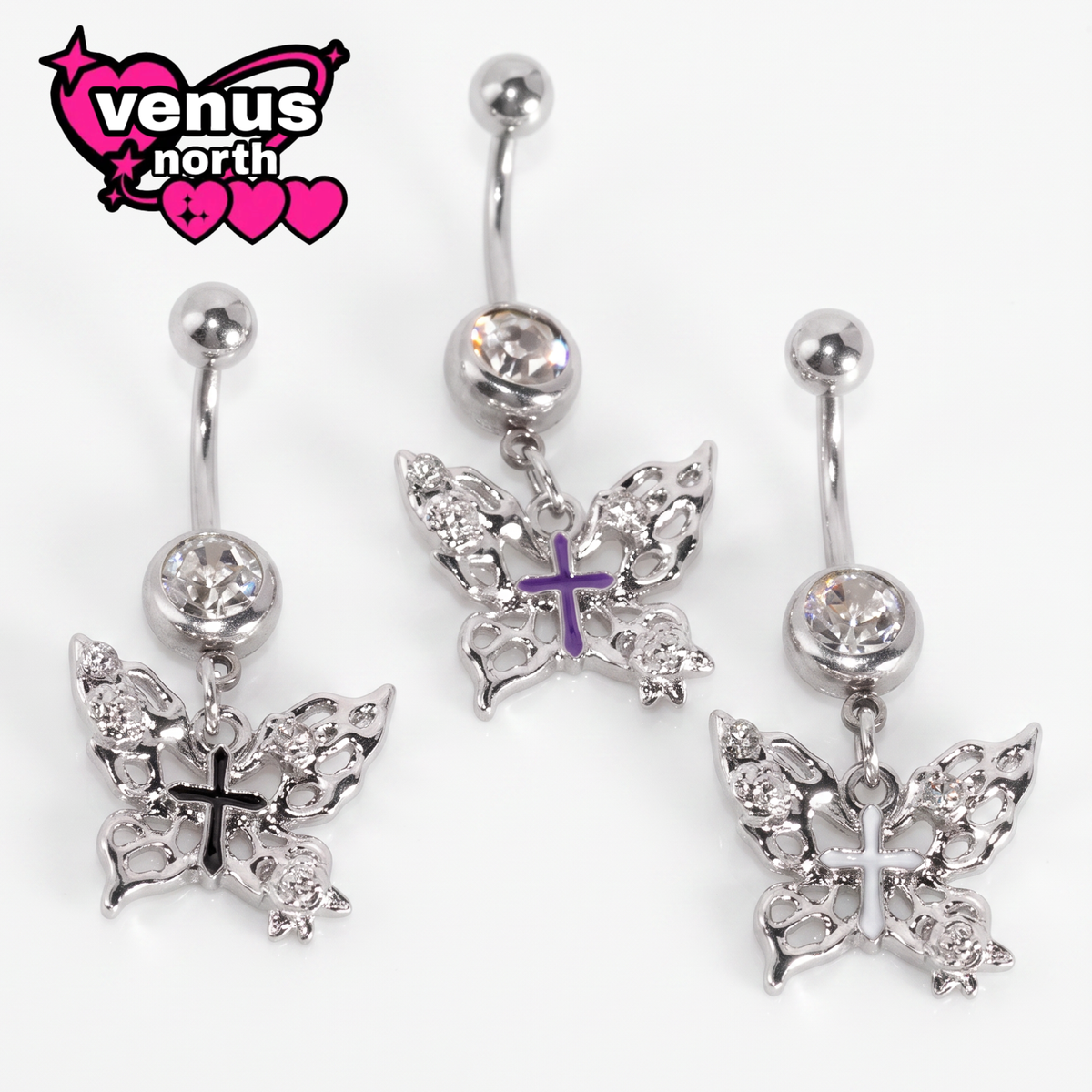 Butterfly cross dangle belly button piercing