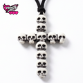 Skull beaded cross pendant faux suede cord necklace