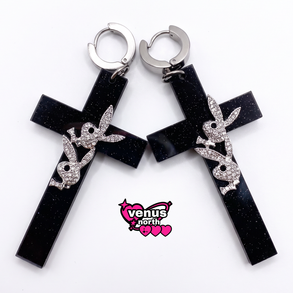Glitter cross bunny charm earrings