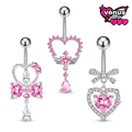 Pink hearts trio navel piercings