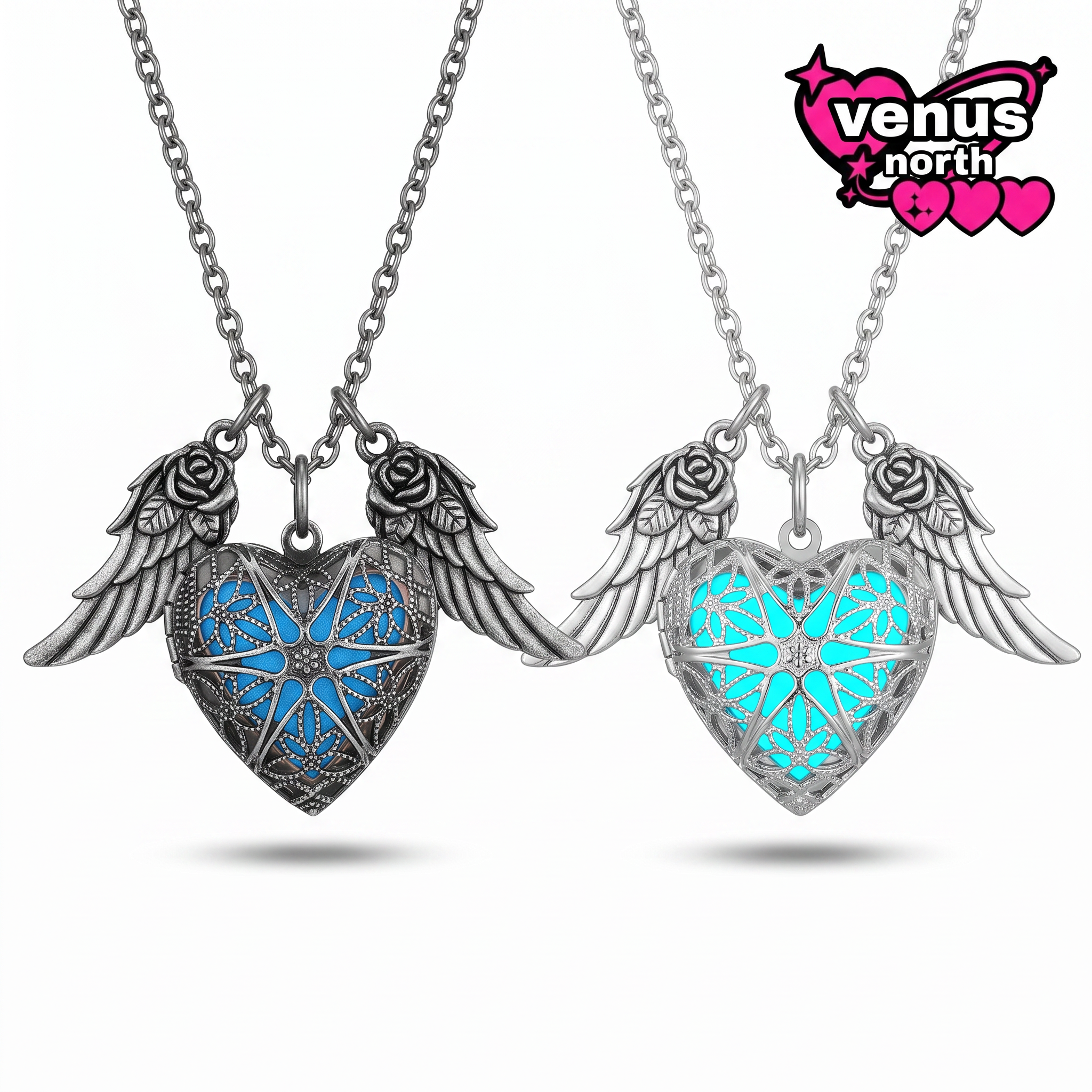 Winged heart glow-in-the-dark necklace