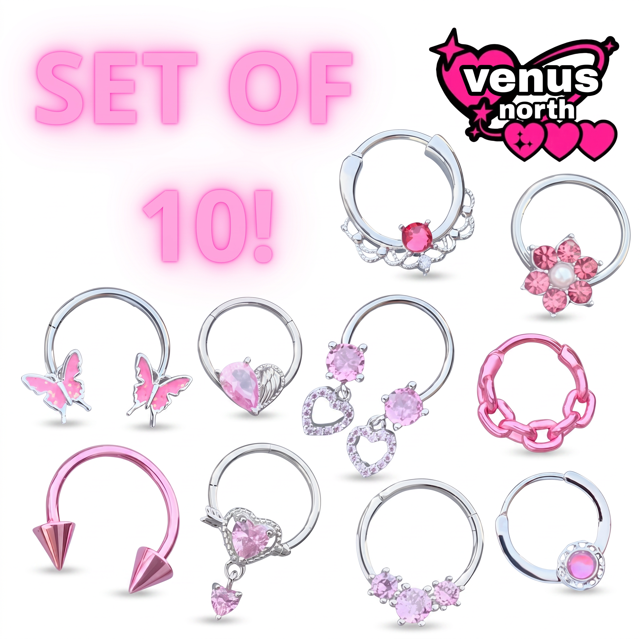 Pink crystal hoop set