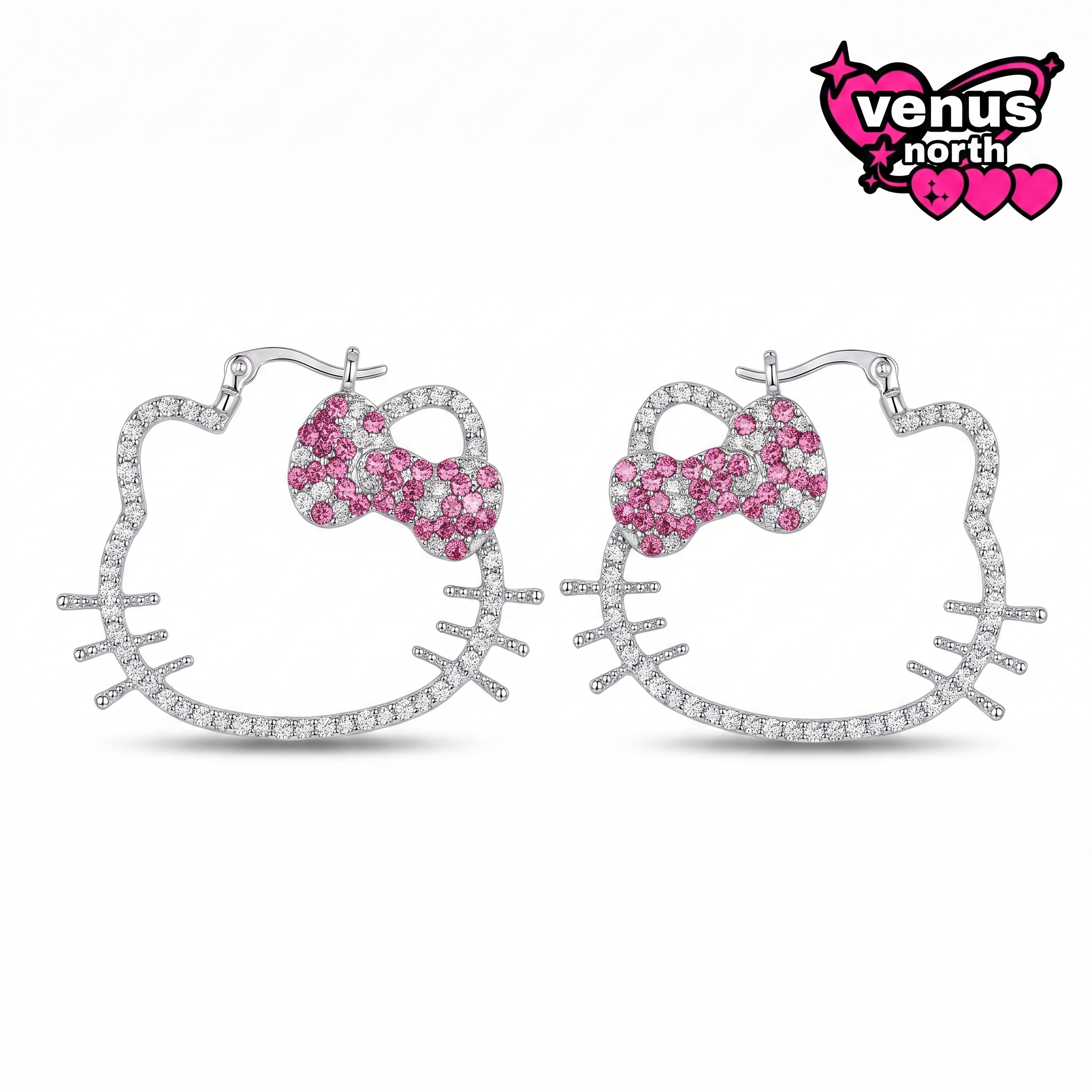 Cat face charm hoop earrings