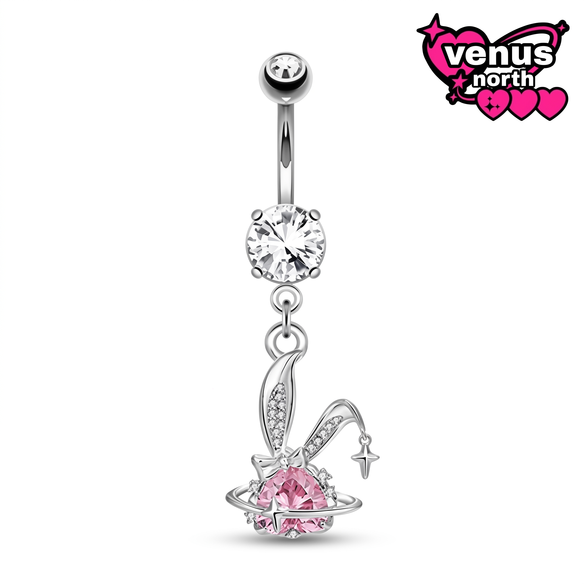 Bunny & star charm belly button piercing