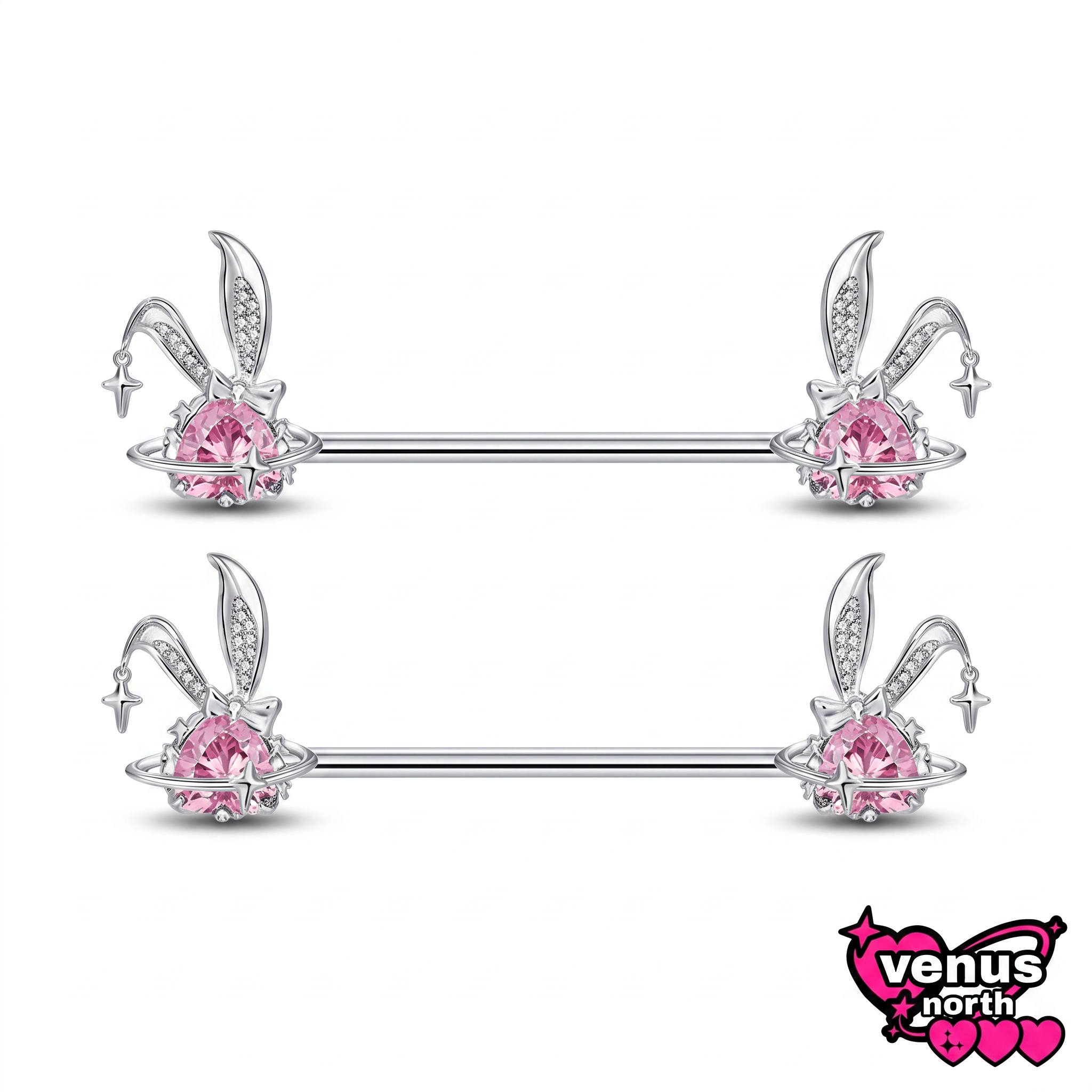 Bunny & star charm nipple piercing