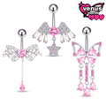 Pink wings trio navel piercings