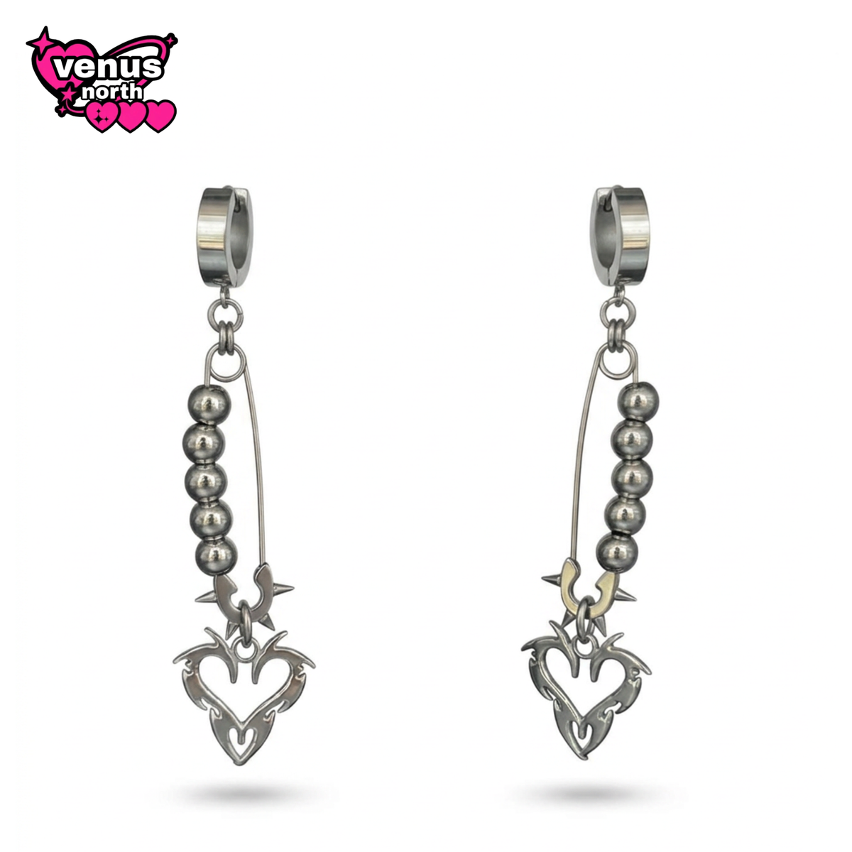 Tribal heart & spike bead dangle hoop earrings