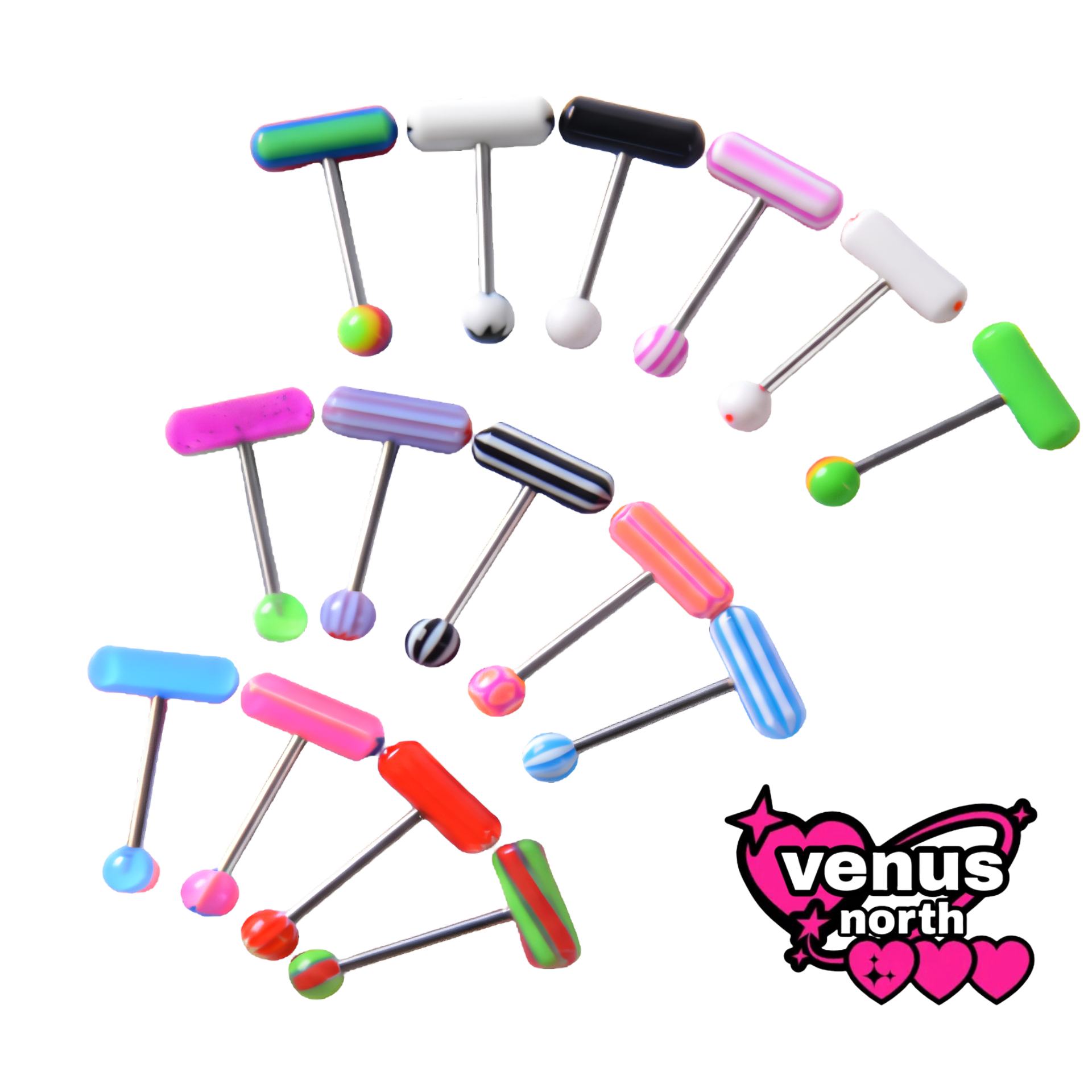 10-pack! Capsule stripe tongue barbell set