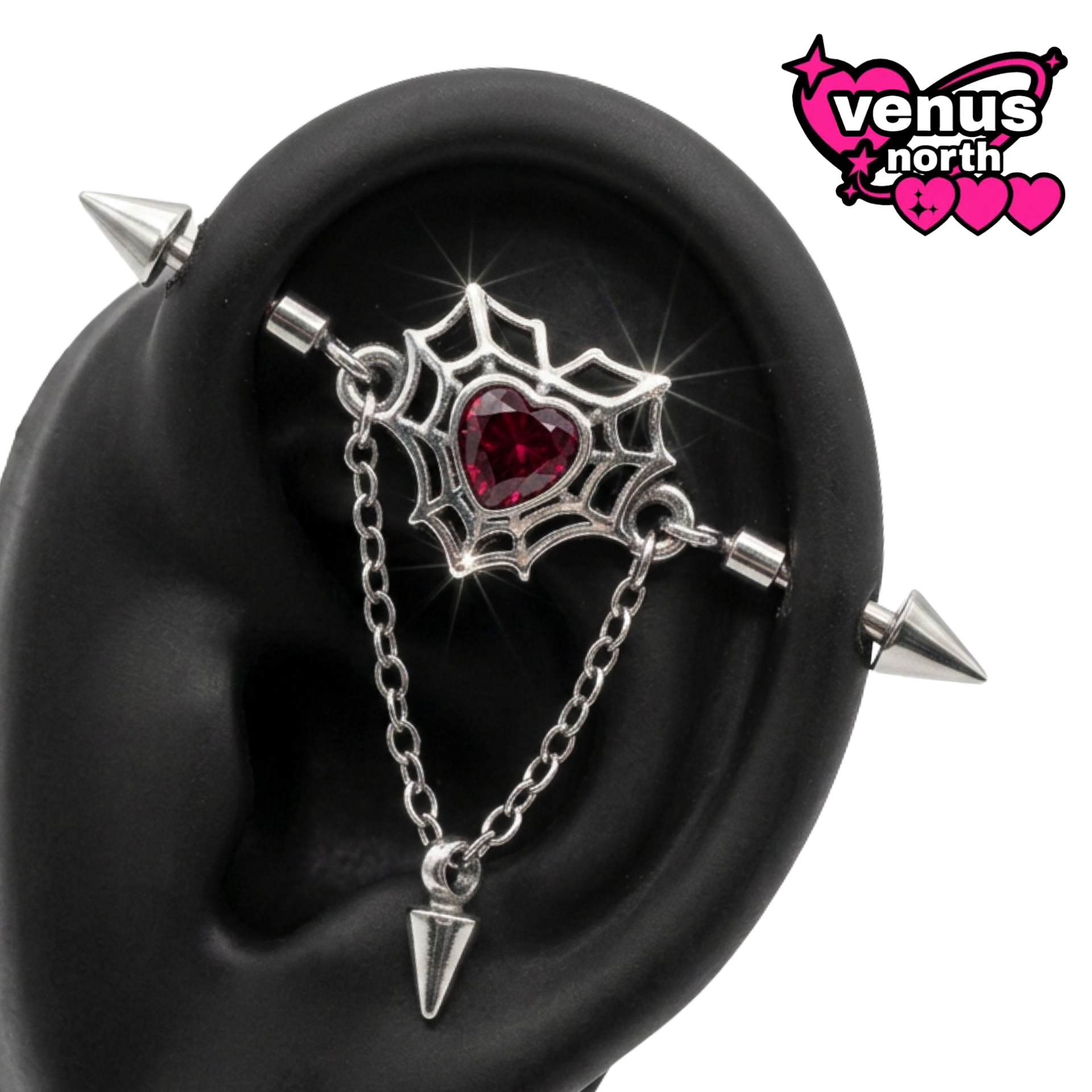 Spiderweb heart industrial barbell