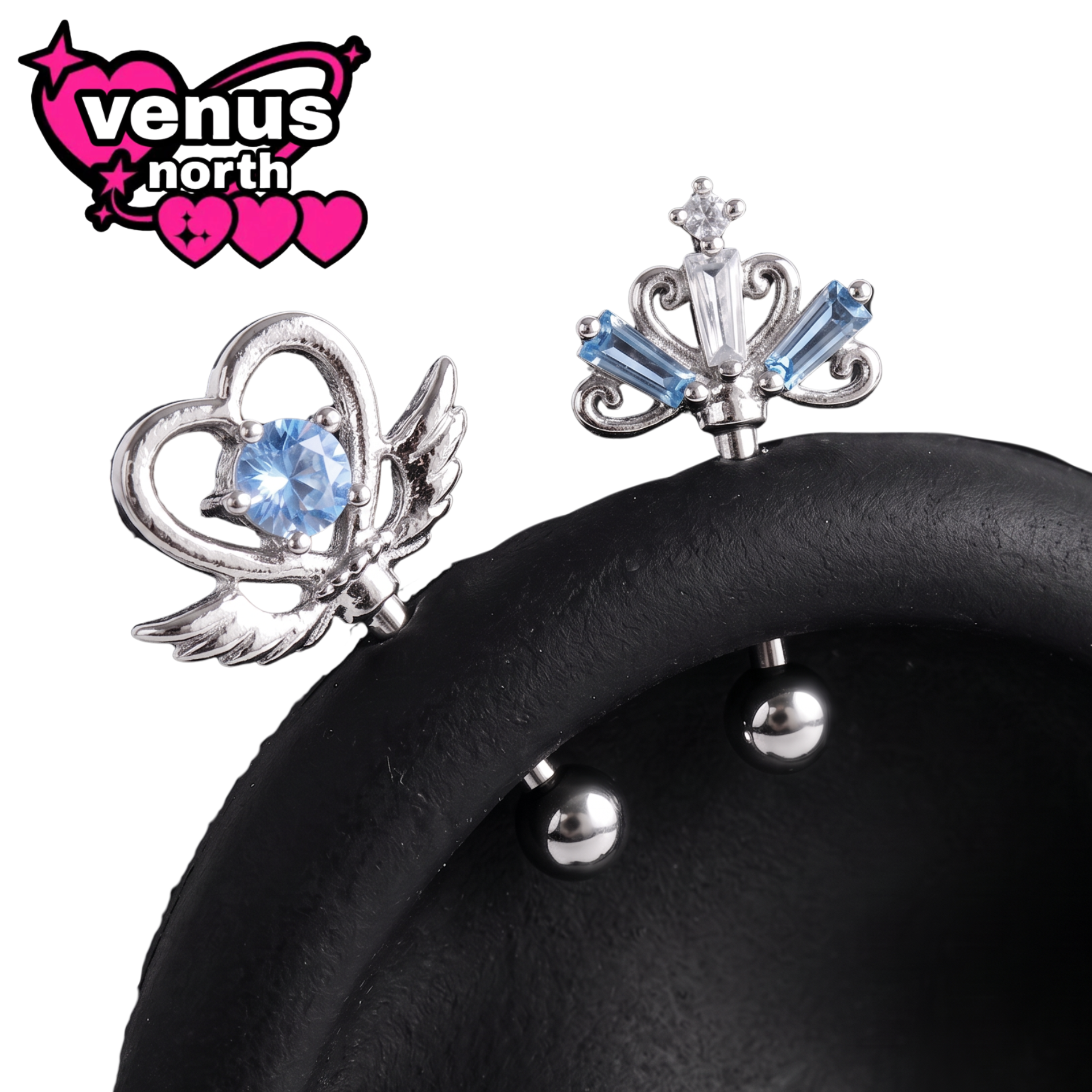 Winged heart & crown cartilage stud