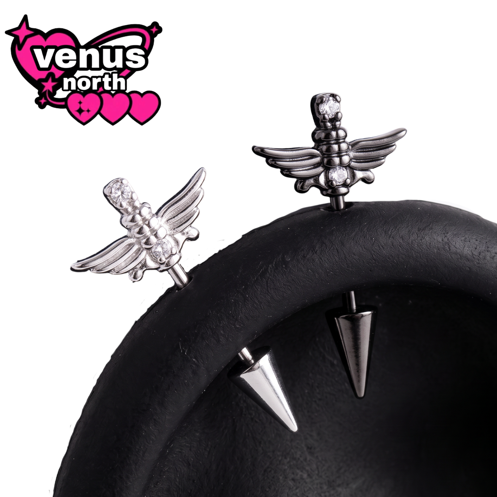 Winged spike cartilage stud