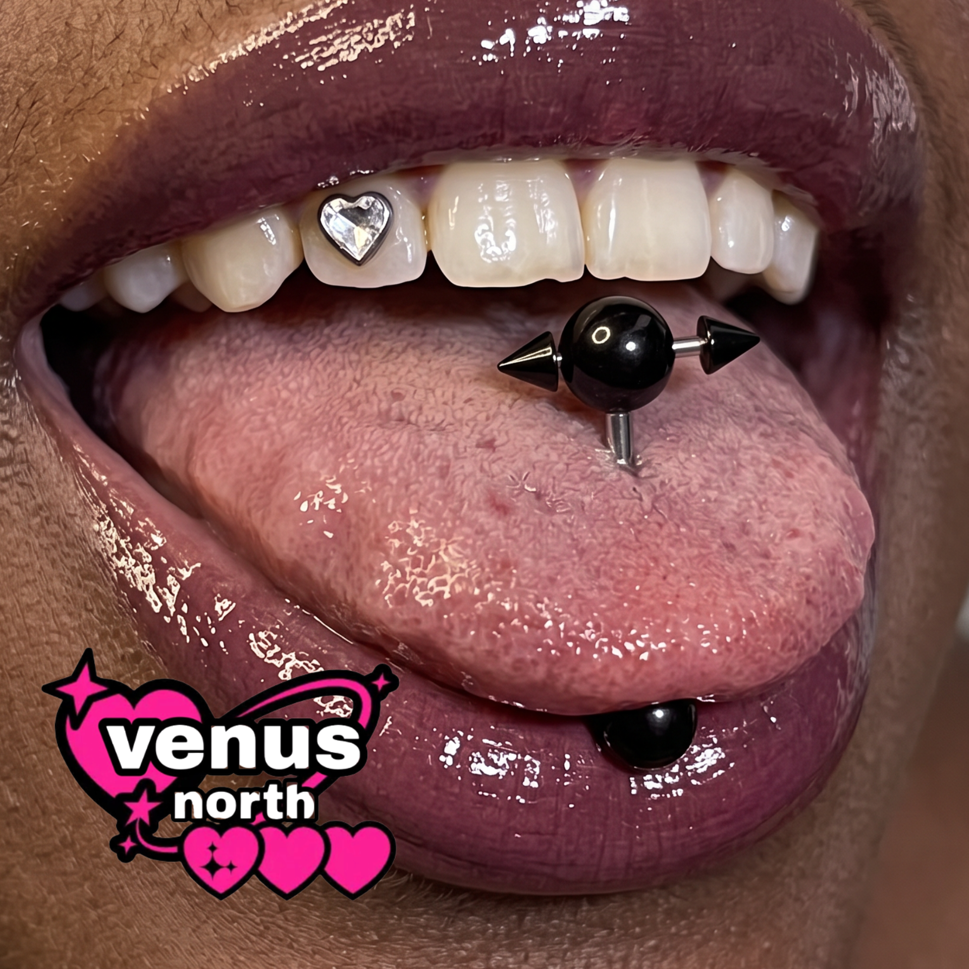 Spiked ball tongue barbell