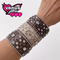 Studded rhinestone faux leather cuff bracelet