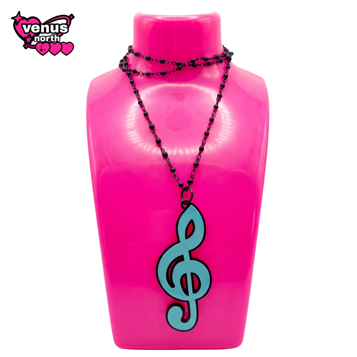Blue treble clef pendant beaded long necklace