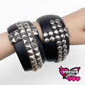 Studded cross wide leather cuff bracelet