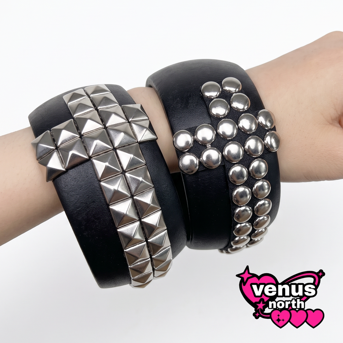 Studded cross wide leather cuff bracelet