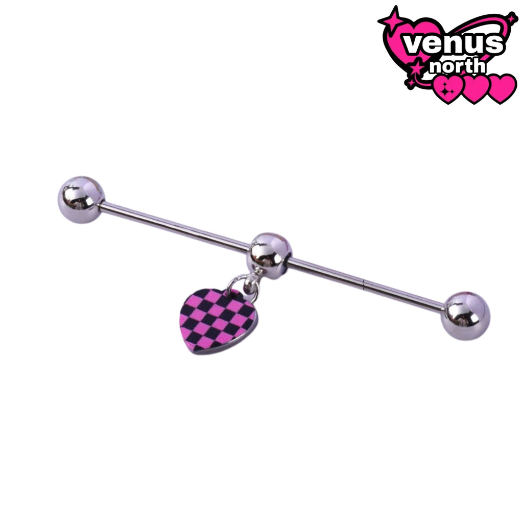 Skull & heart industrial barbell
