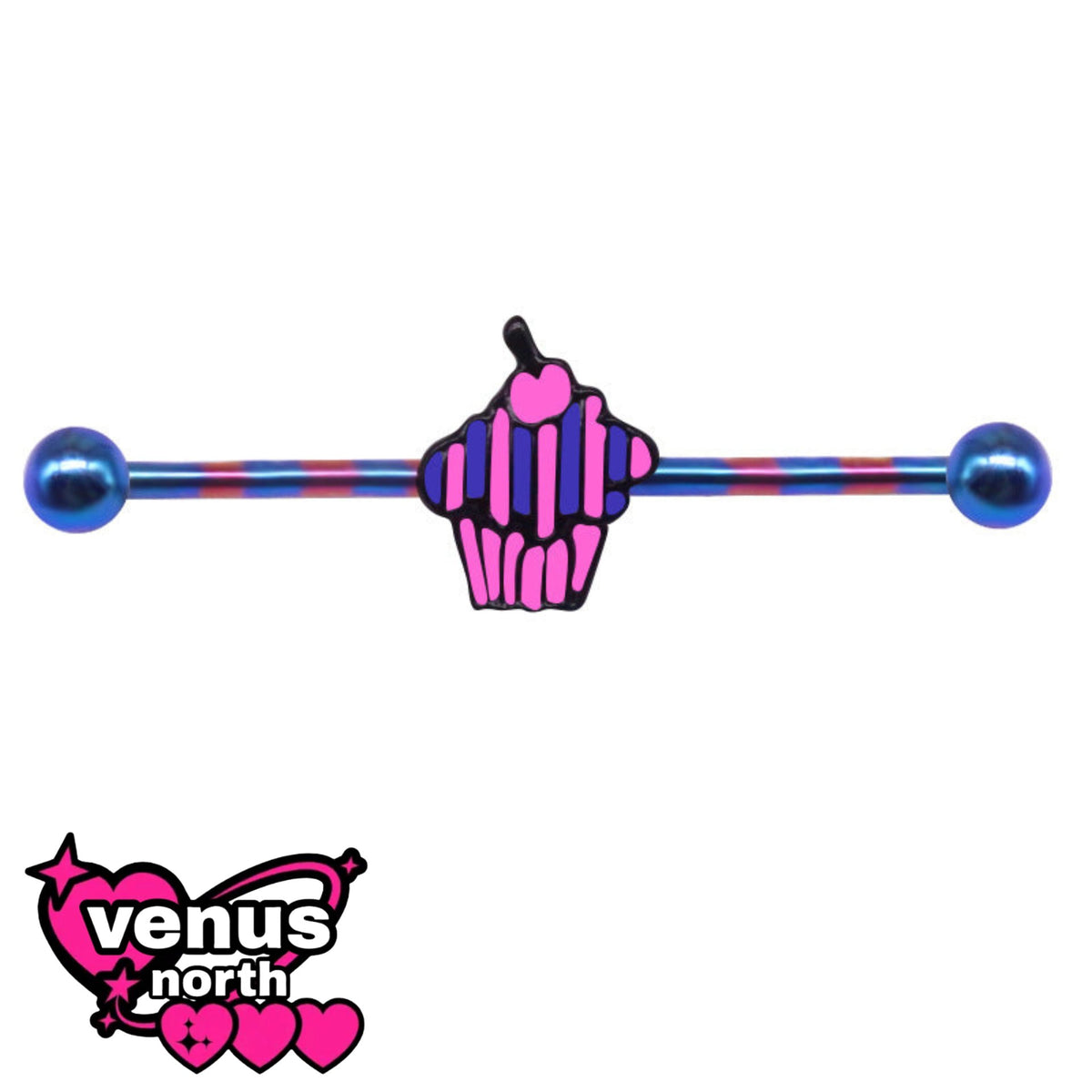 Cupcake & skull industrial barbell