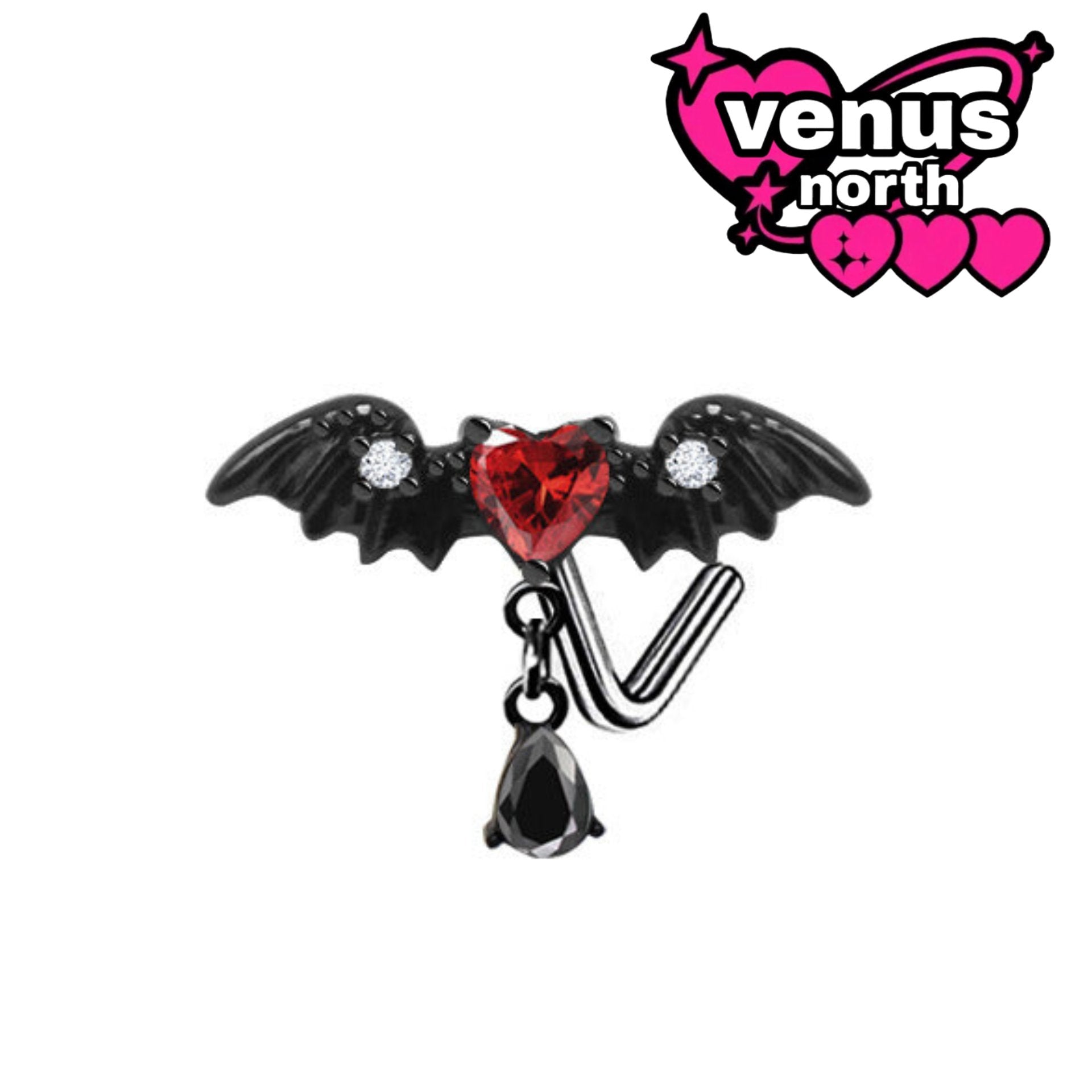 Angel & bat wing heart nostril stud