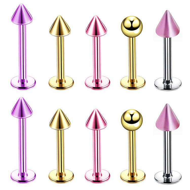 Amazon Wish European and American New Colored Stainless Steel Lip Stud Earring Set Nose Stud Piercing Personalized Accessory