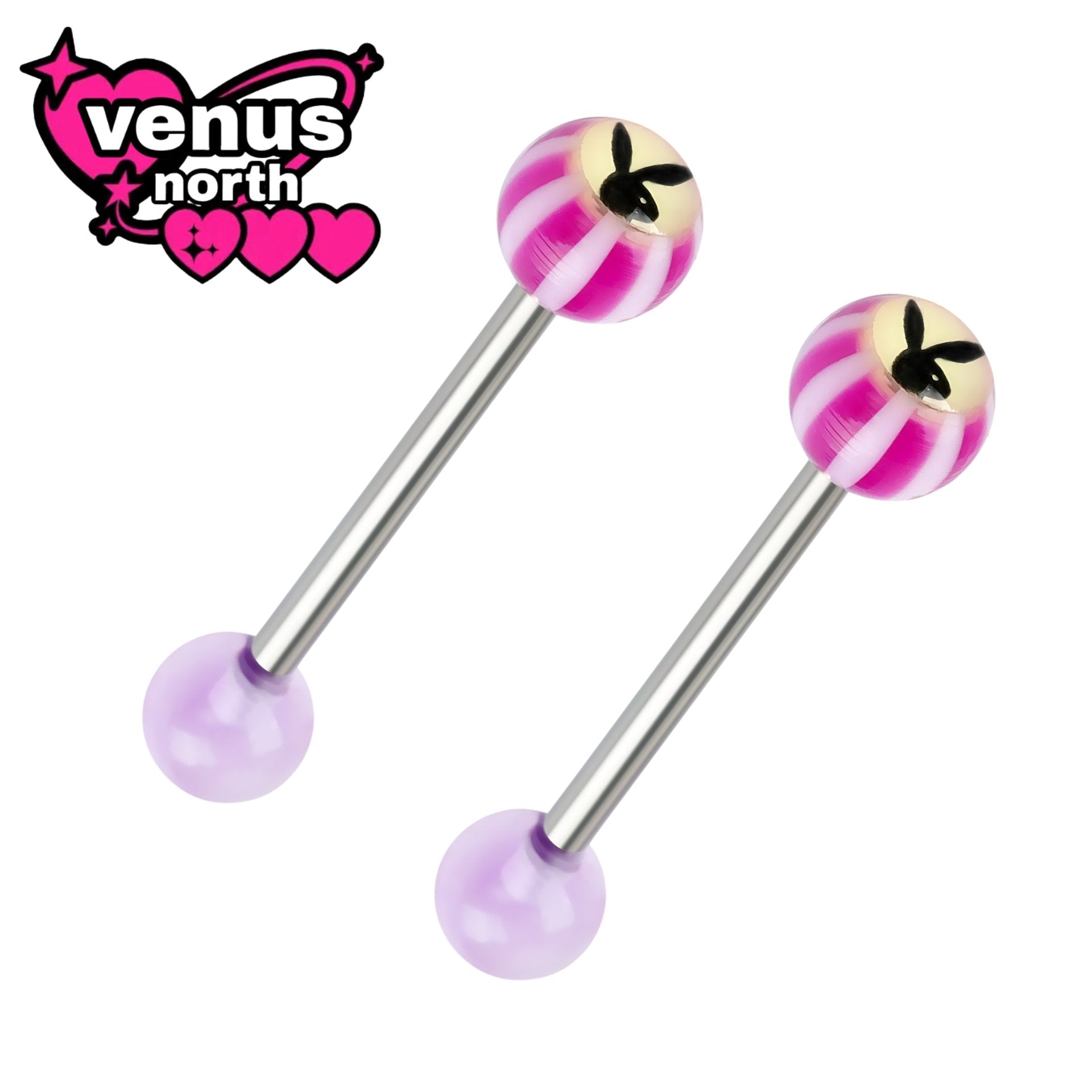 Bunny acrylic striped tongue barbell