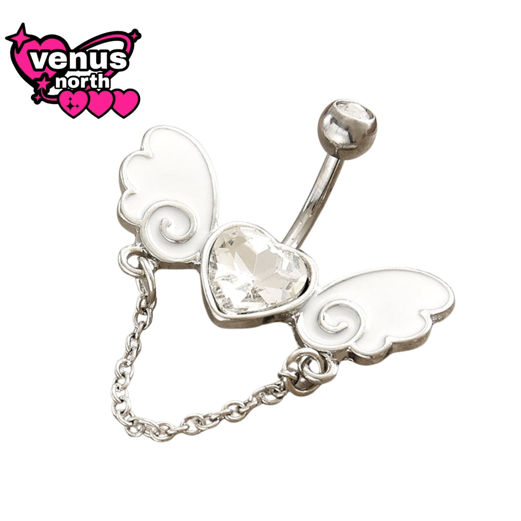 Angel wing heart chain navel piercing