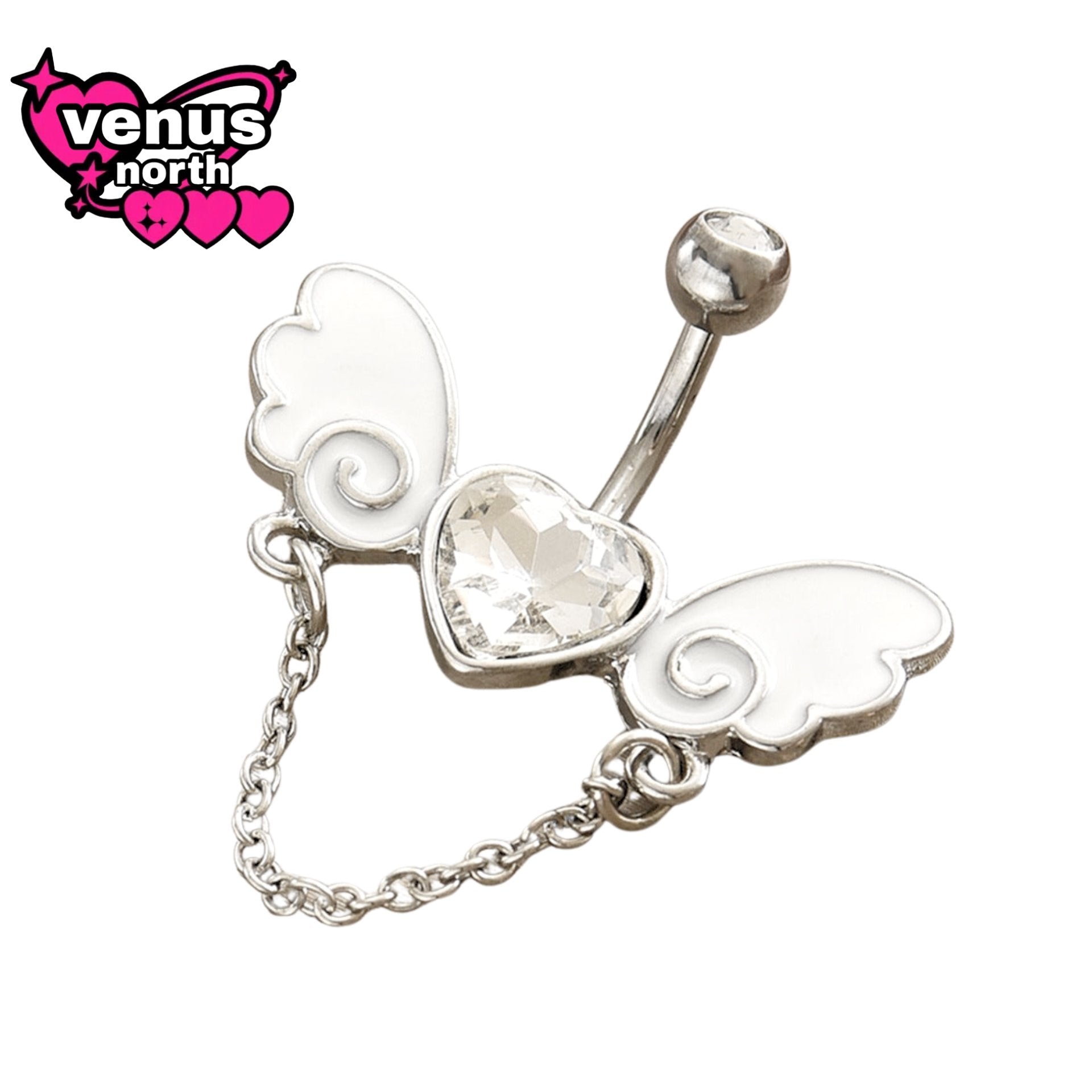 Angel wing heart chain navel piercing