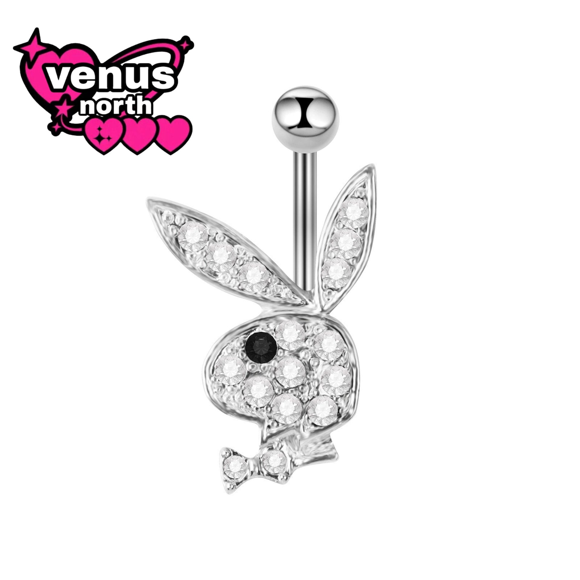 Bunny silhouette pave navel piercing