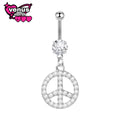 Peace sign belly button piercing